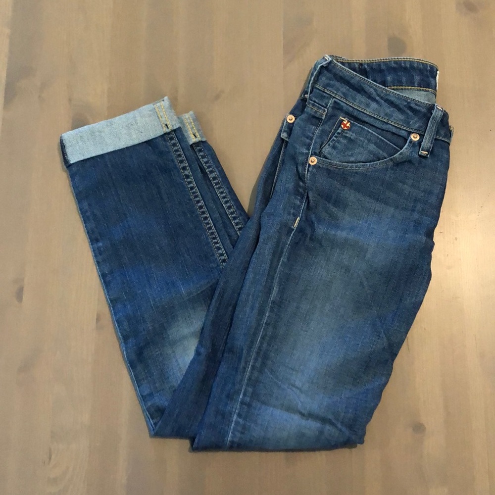 Hudson medium wash straight leg low rise jeans